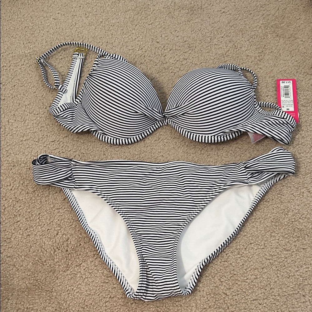 Xhilaration Black and White Striped Bikini